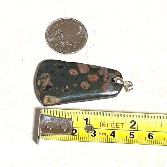 Natural Ocean Jasper Pendant, Genuine Dark Green Gemstone - Picture 7 of 9